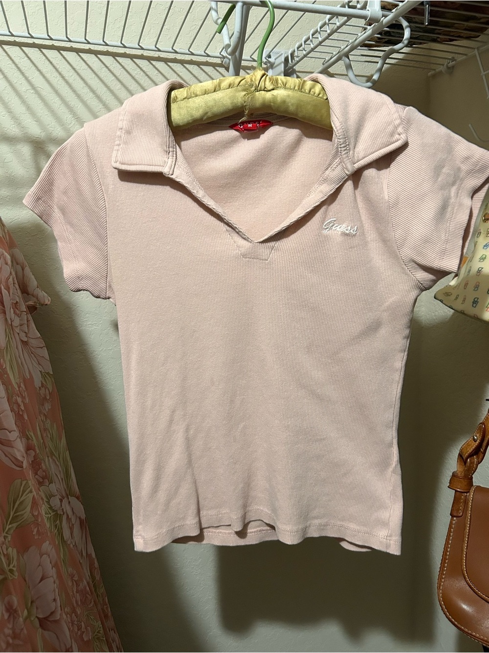Guess Short Sleeve Polo Top - Light Pink